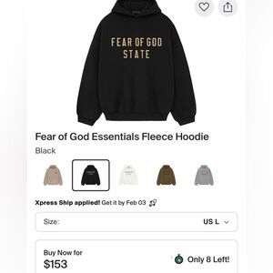 Fear of God New men's xl Black Sweatshirt with Gold Text